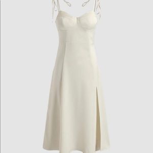 Cider - Cream Satin Slit Midi Dress